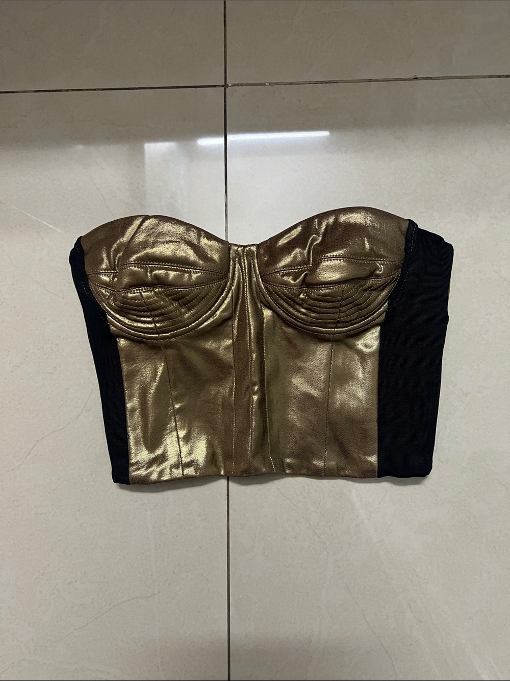 sass & bide Metallic Gold Bustier Top with Black Panels